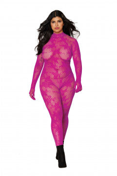 Dreamgirl Gloved Lace Bodystocking With Keyhole Back Azalea